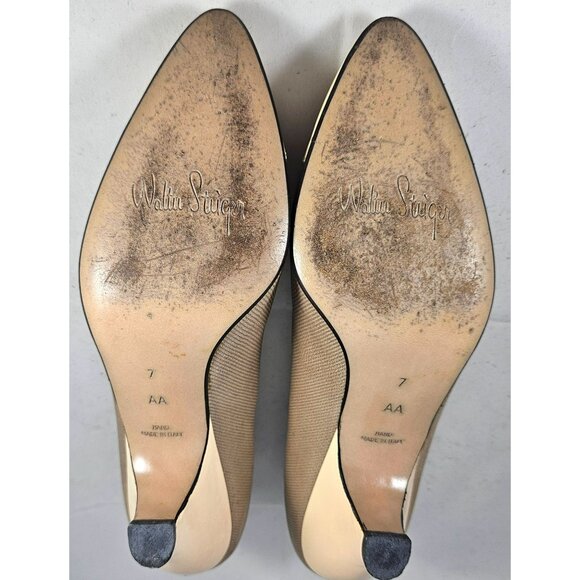 Vintage Walter Steiger Beige & Cream Kitten Heel Pumps Size 7 - Picture 11 of 12